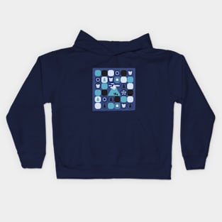 Squares in a square with blue mountain Kids Hoodie